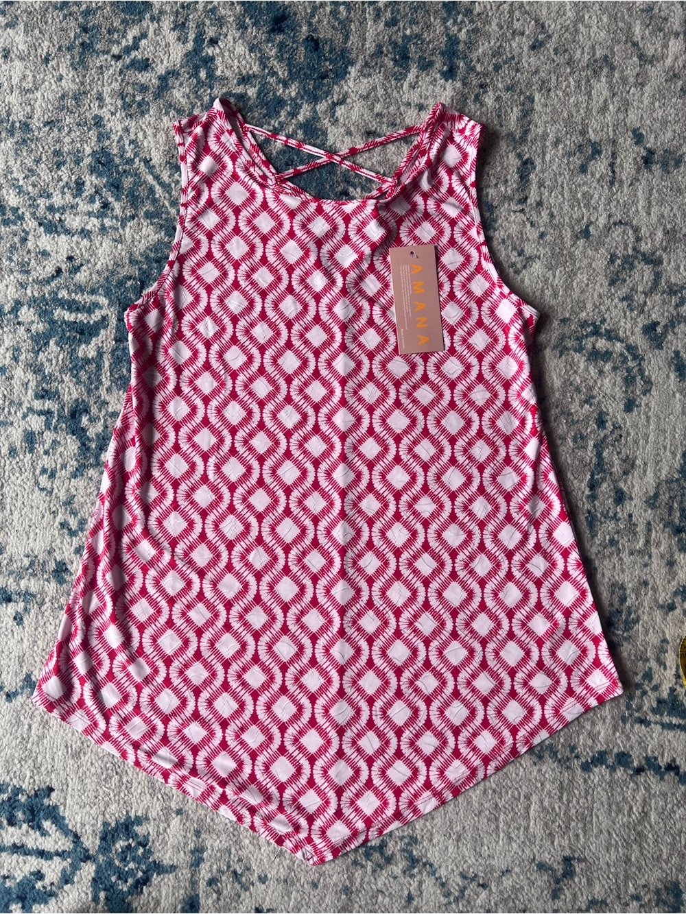 Amiana Pink Geometric Crisscross Back Tank